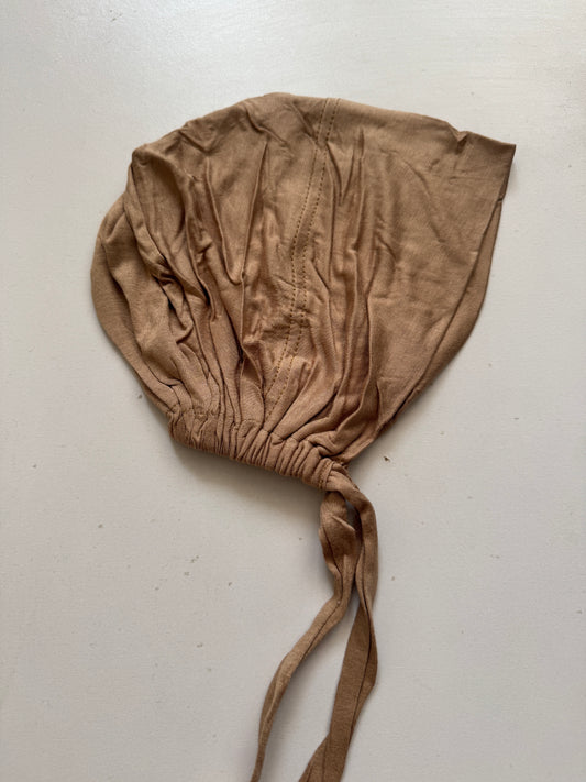 Malaysian tie back hijab cap-brown